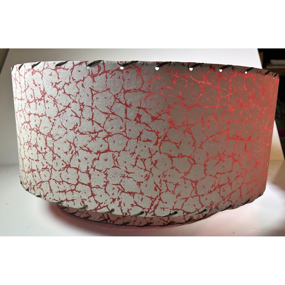 Vtg Mid Century Modern Fiberglass Drum Lamp Shade Textured 16x8 MCM Red